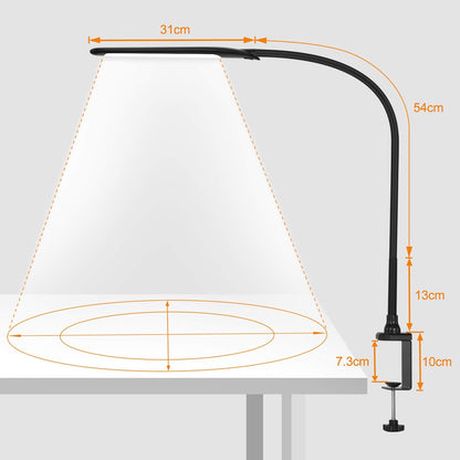 Desk Lamp with Clamp, Desk Lamp for Home Office, Flexible Gooseneck Architect Table Lamp - 10 Brightness Levels, 3 Color Modes, Eye-Caring Lamp for Study/Reading/Office/Work